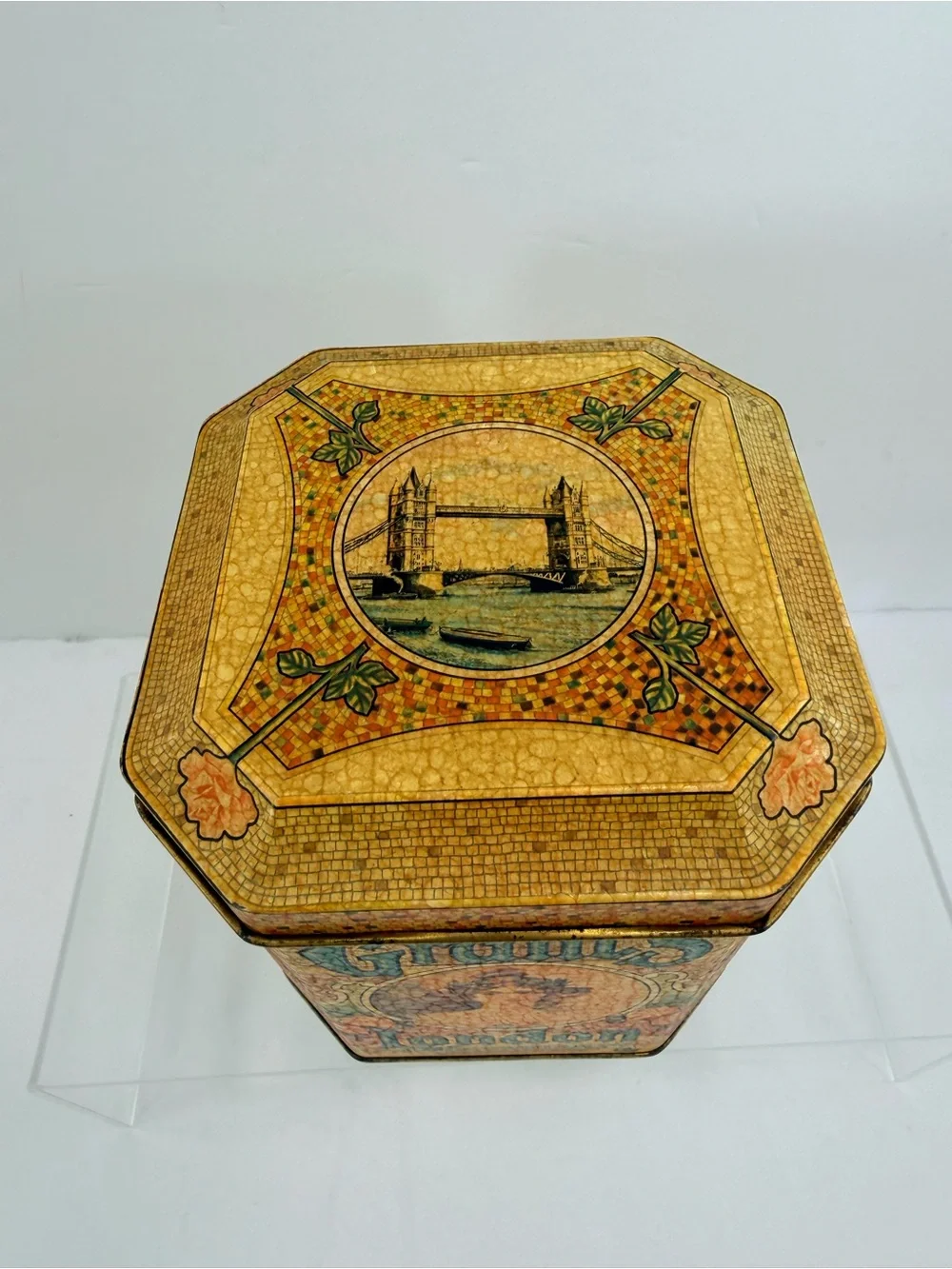 VTG Grant’s London Octagonal Coffee Tin 1950s English Litho Retro Kitchenalia